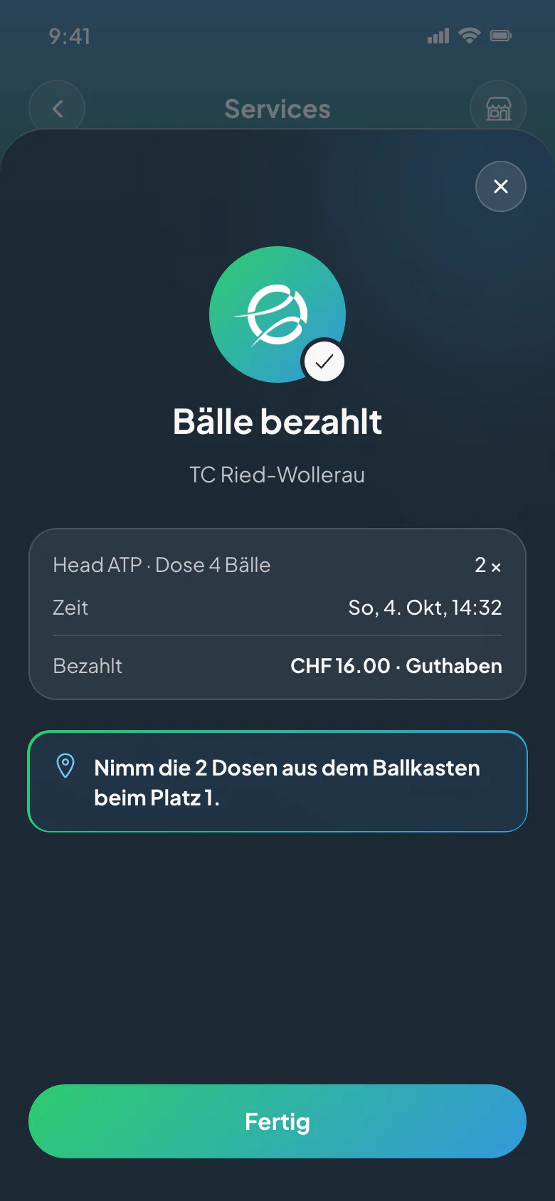 CourtWize-App: Bälle bezahlt