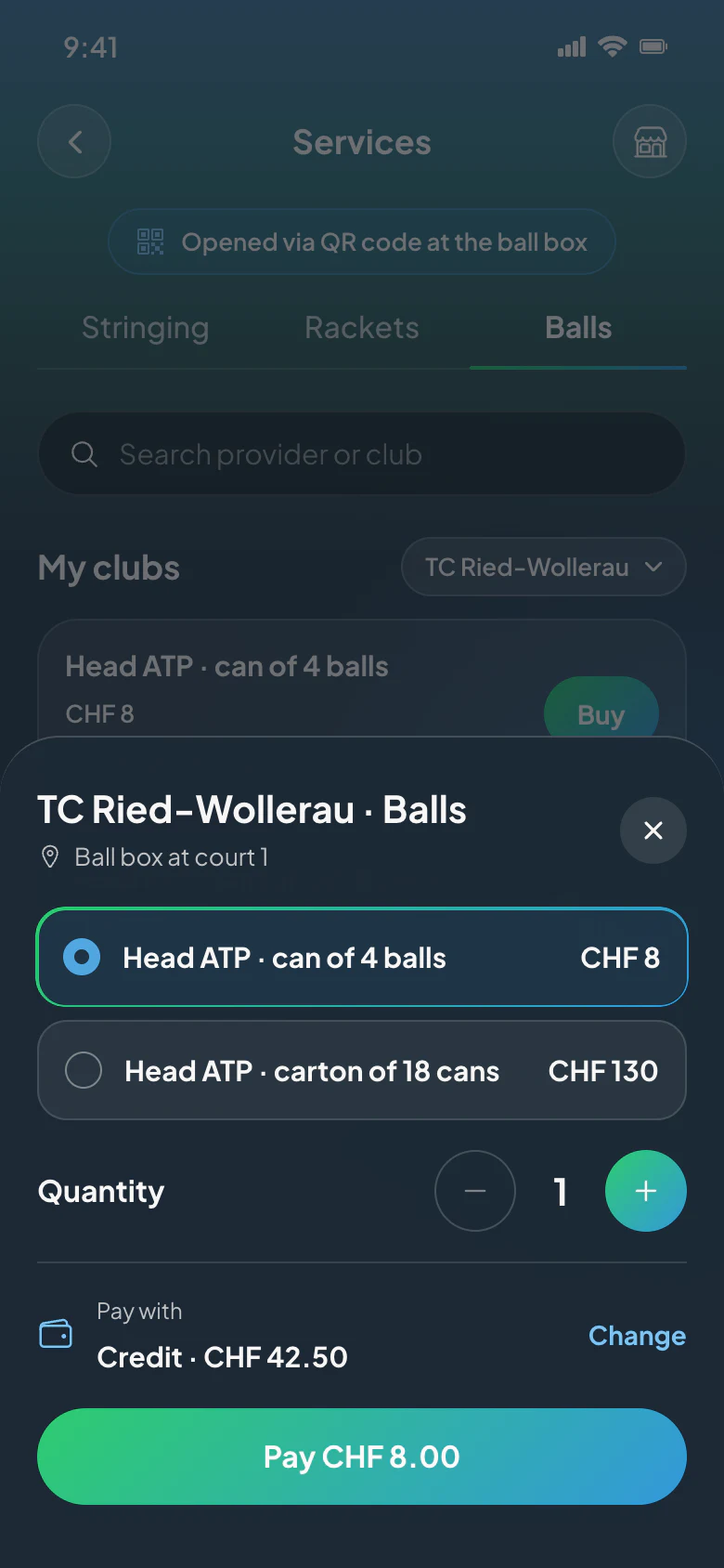 CourtWize app: QR code at the ball dispenser