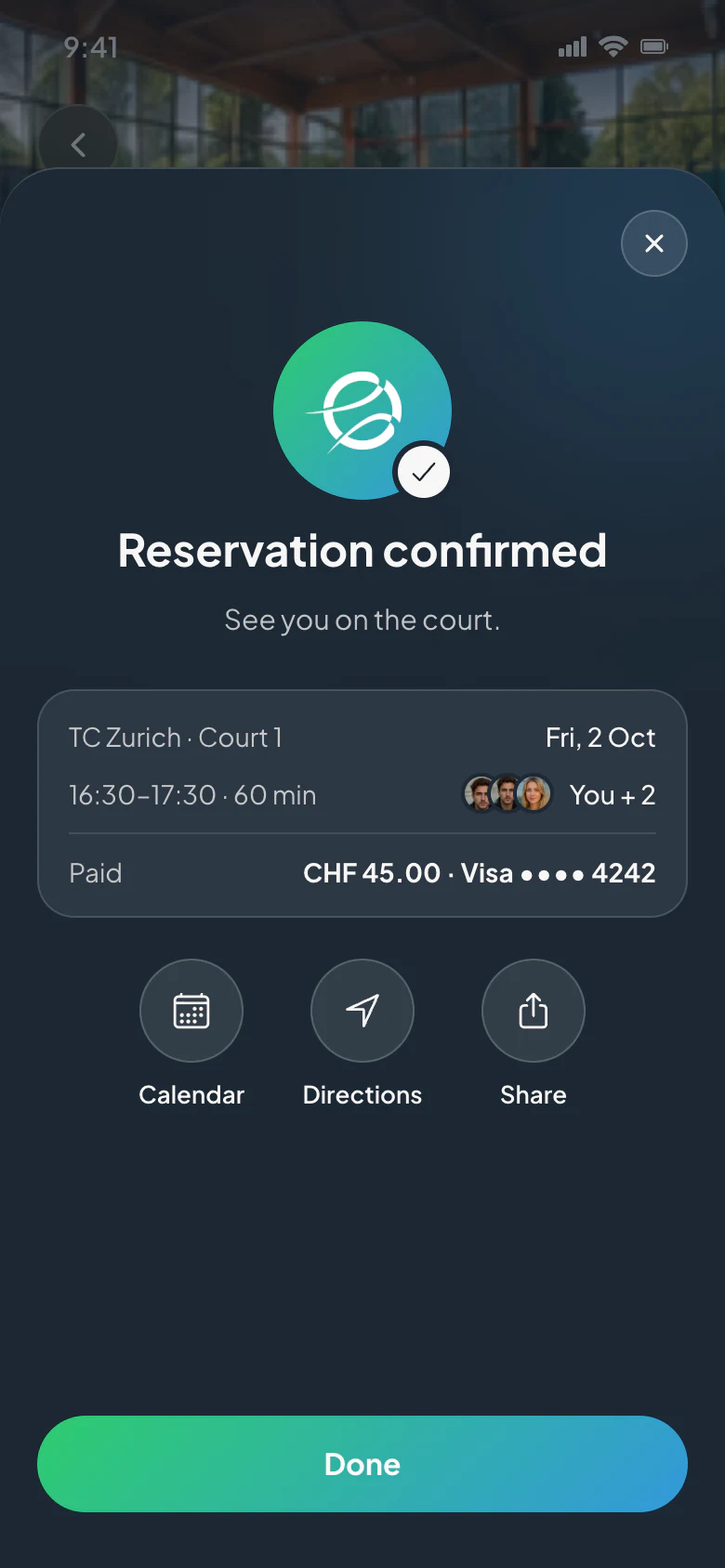 CourtWize app: Booking confirmed