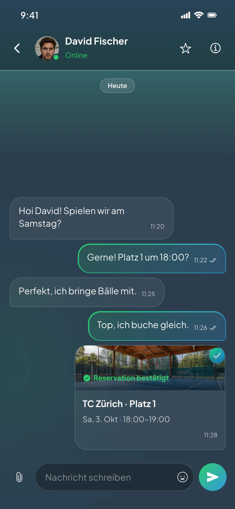 CourtWize-App: Gespräch im Club-Chat