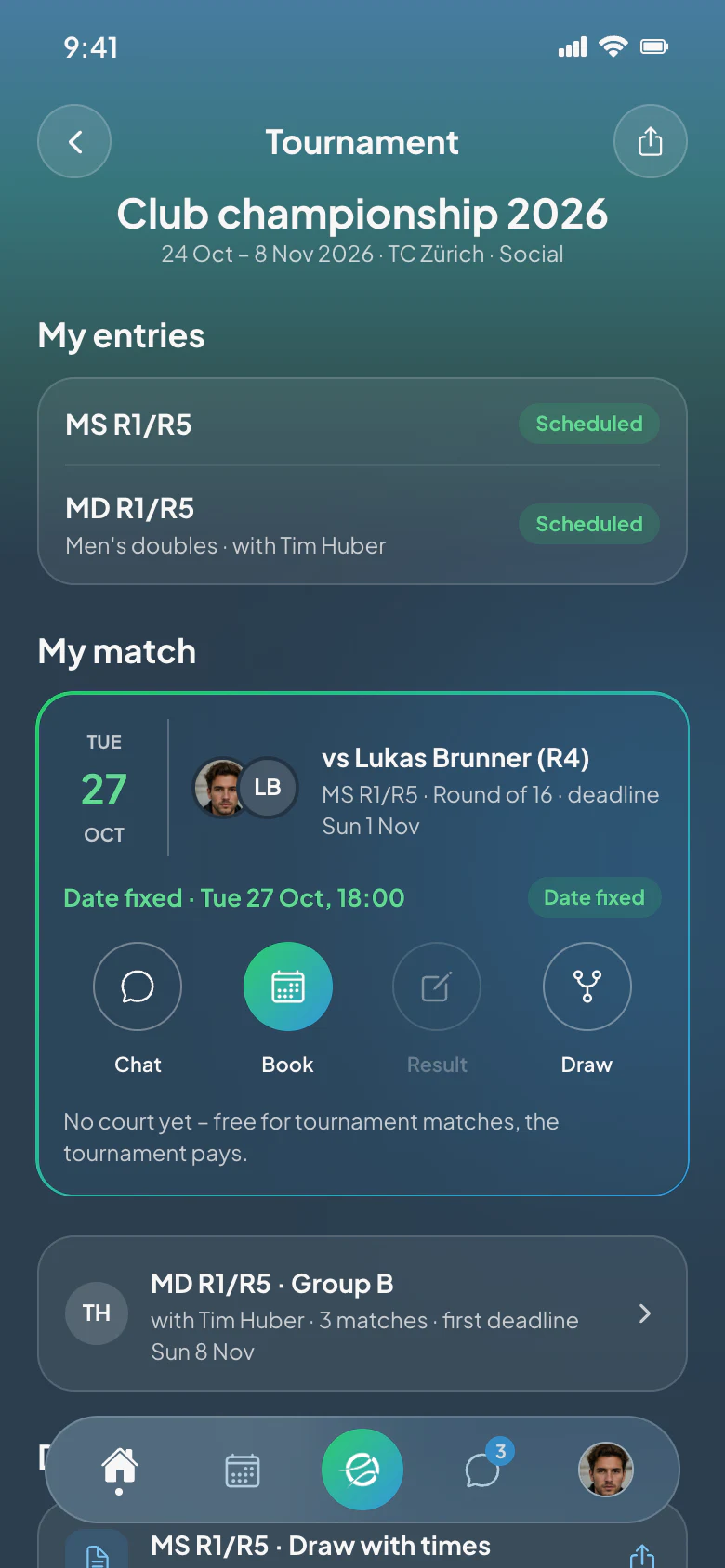 CourtWize app: Tournament match