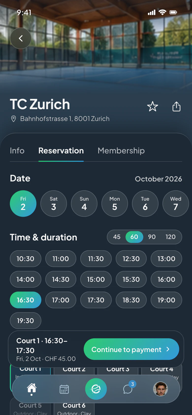 CourtWize app: Book a court at TC Zürich