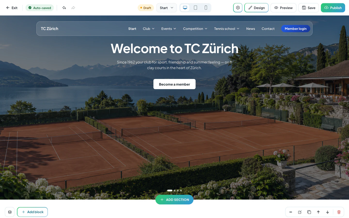 Club Manager: Website editor